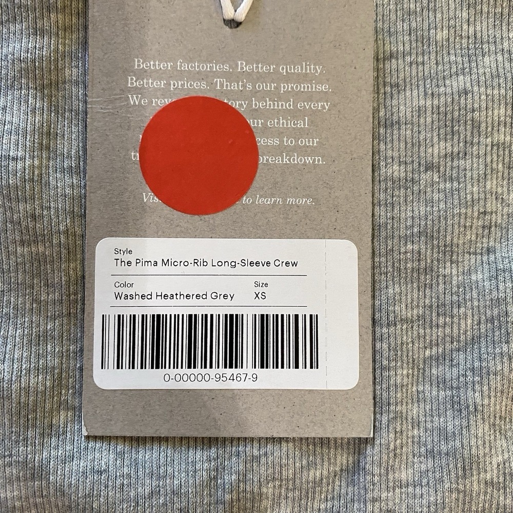 Everlane NWT Supima Cotton Luxe Micro-rib Long Sleeve Crew Heather Gray XS - Picture 8 of 9